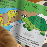 personalised zoo story book inside page showing the child's name personalised on the page.