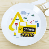 personalised digger plastic plate with any name personalised on the digger