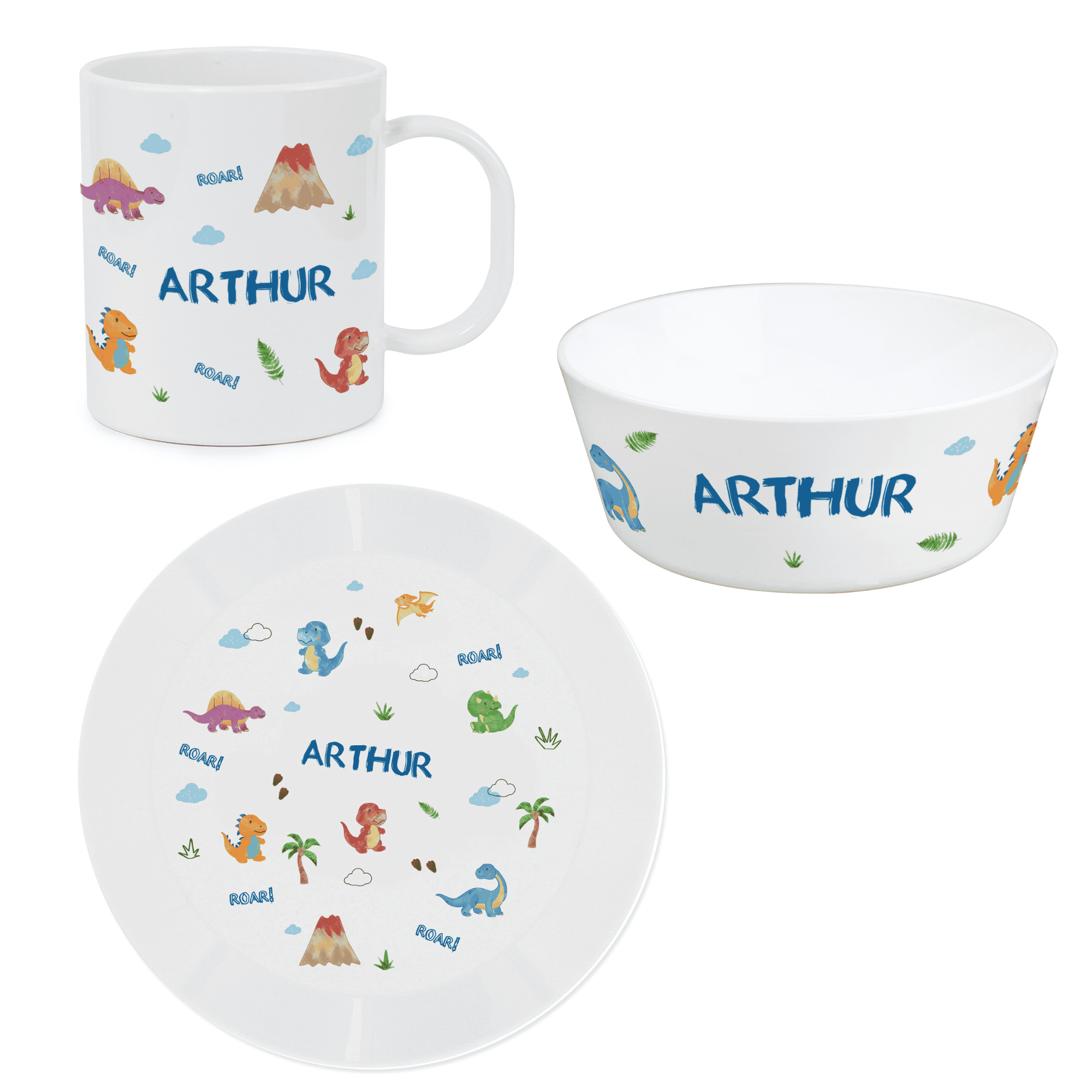 personalised dinosaur breakfast set each name is personalised with the same name