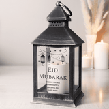 personalised black Eid and Ramadan black indoor lantern with any message over 6 lines