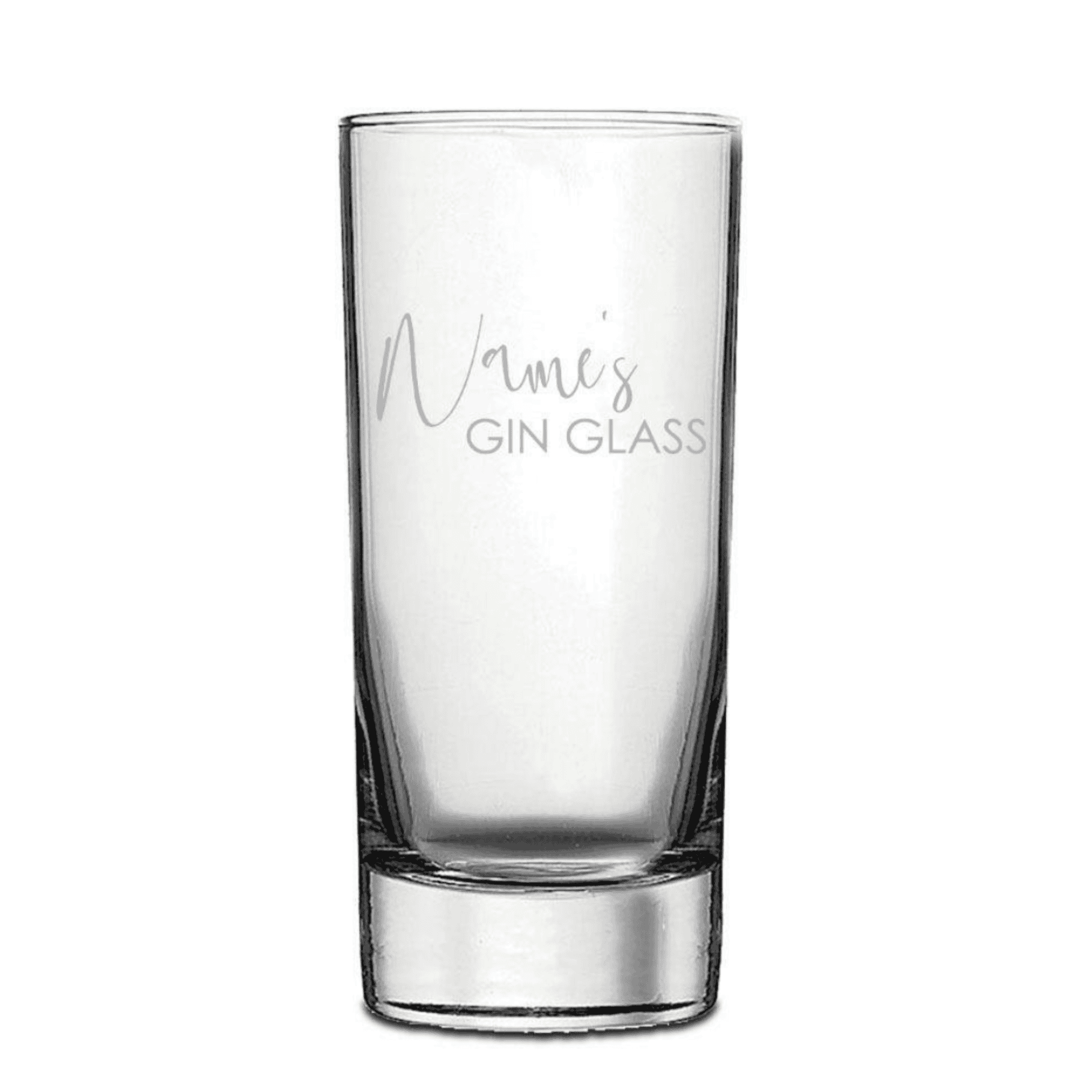 personalised hiball gin glass with any name engraved above the fixed text gin glass.