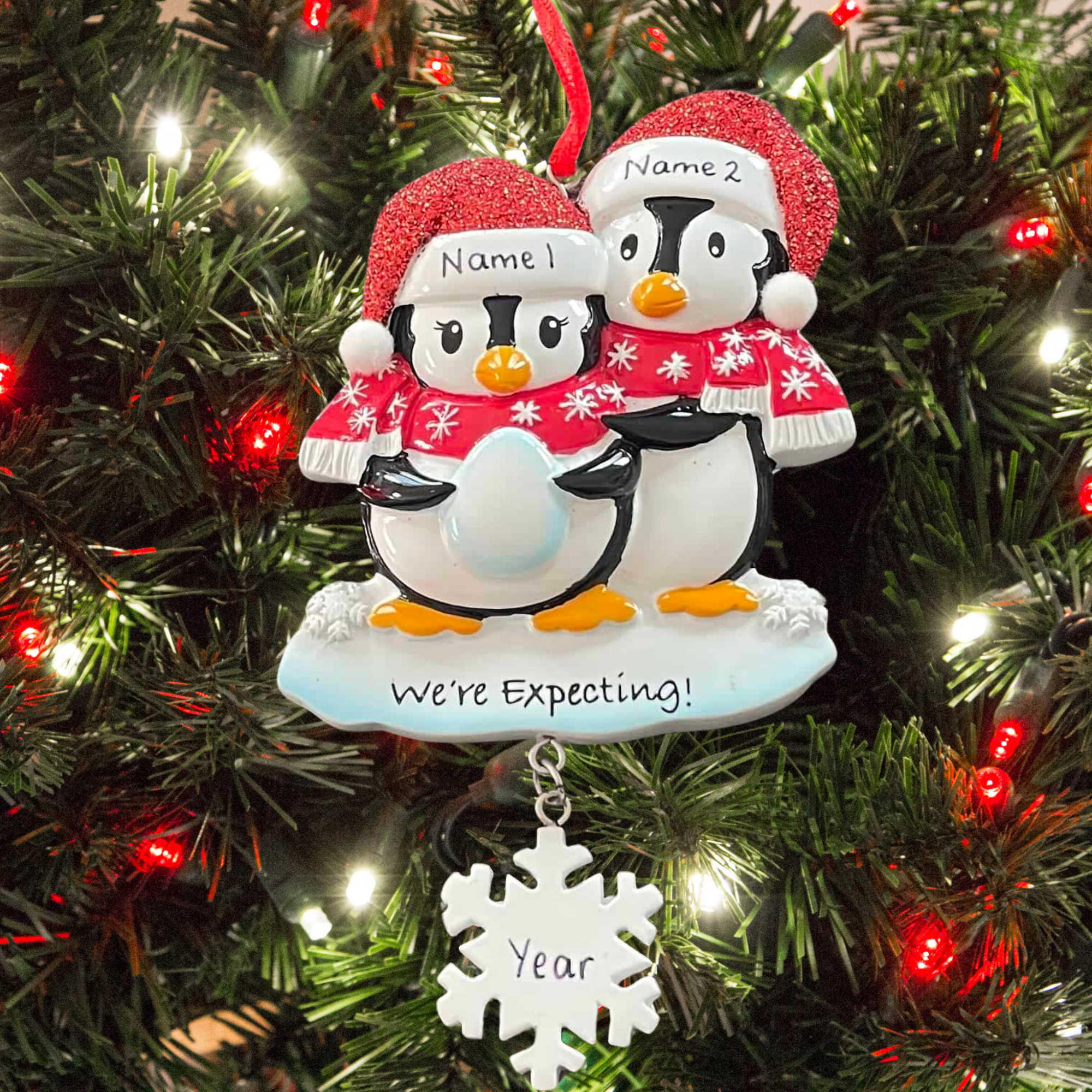 personalised expecting couple's tree decoration