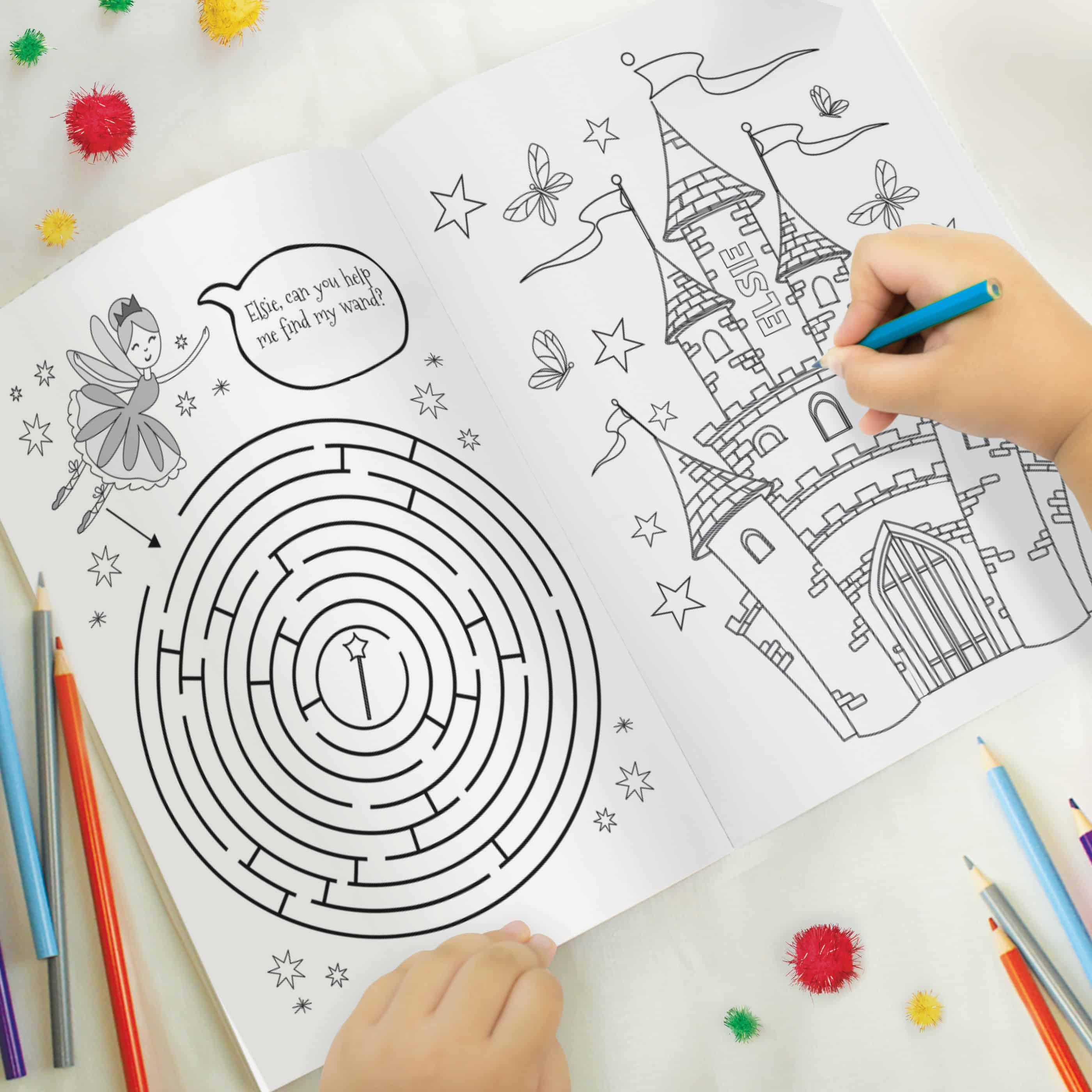 Personalised princess and unicorn colouring book