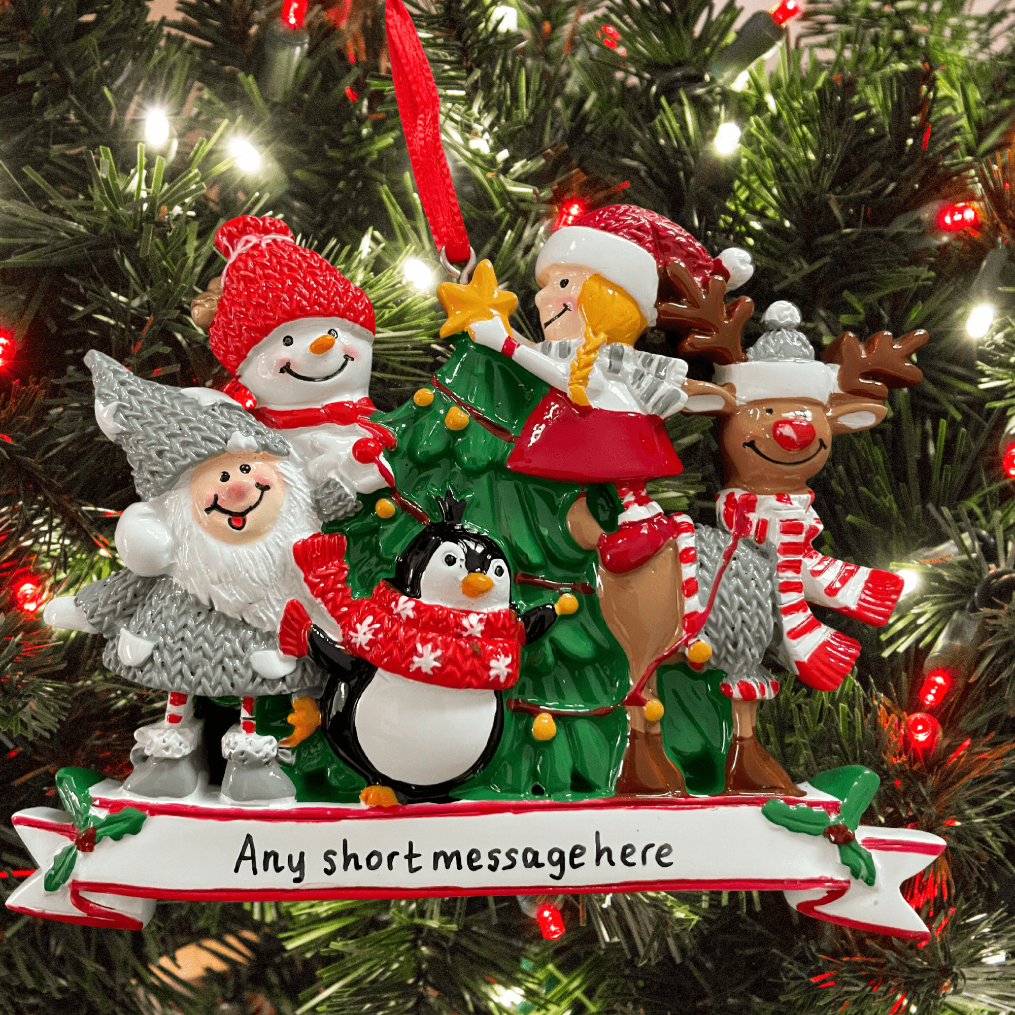 Personalised Christmas Tree Decoration featuring a christmas scene.