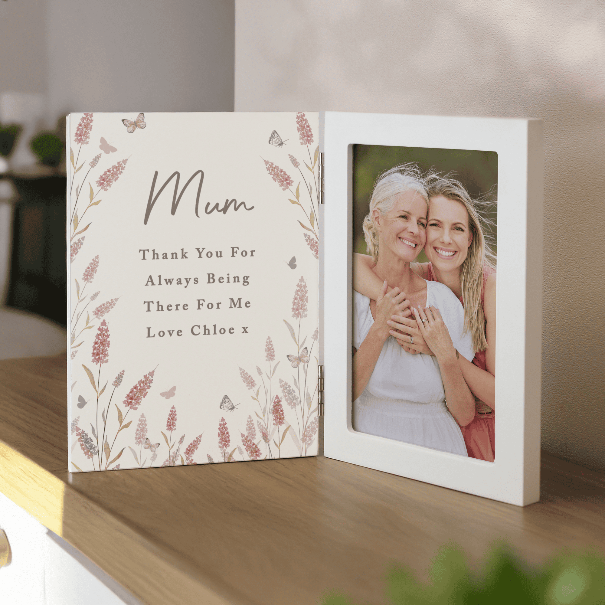 personalised floral 6x4 hinged photo frame