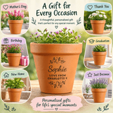 personalised floral terracotta plant pot with any name and 2 lines of a message
