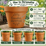 personalised floral terracotta plant pot with any name and 2 lines of a message