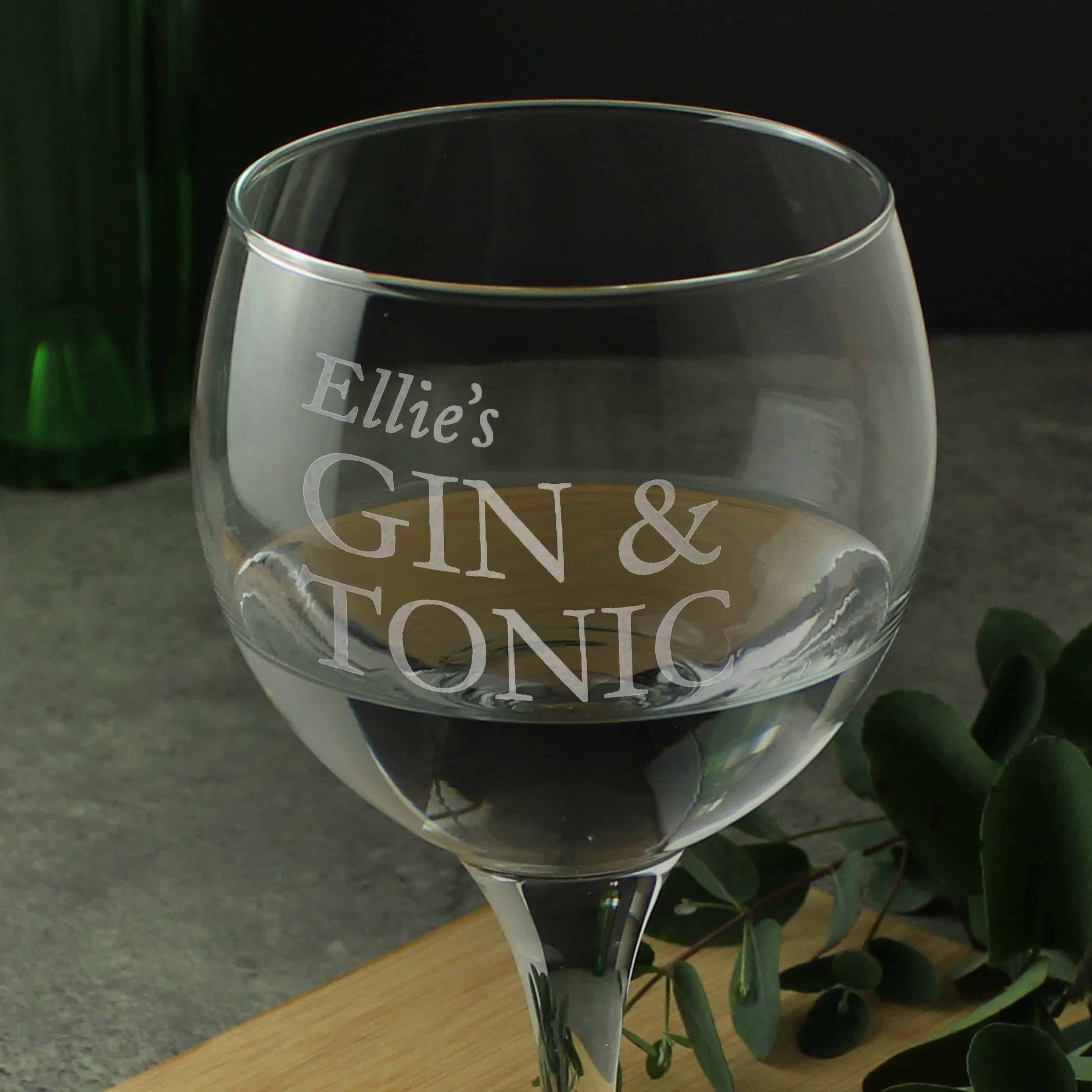 engraved gin and tonic glass