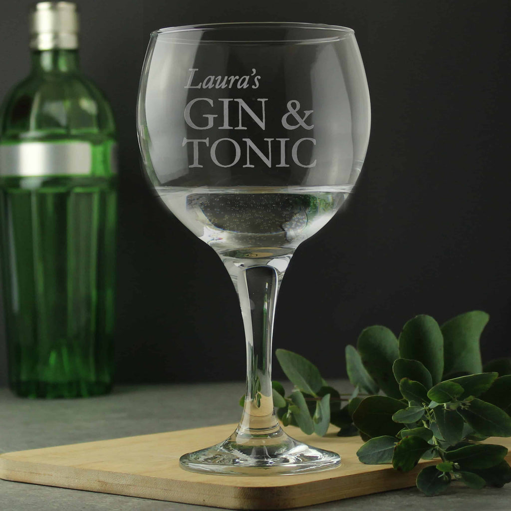 engraved gin and tonic glass