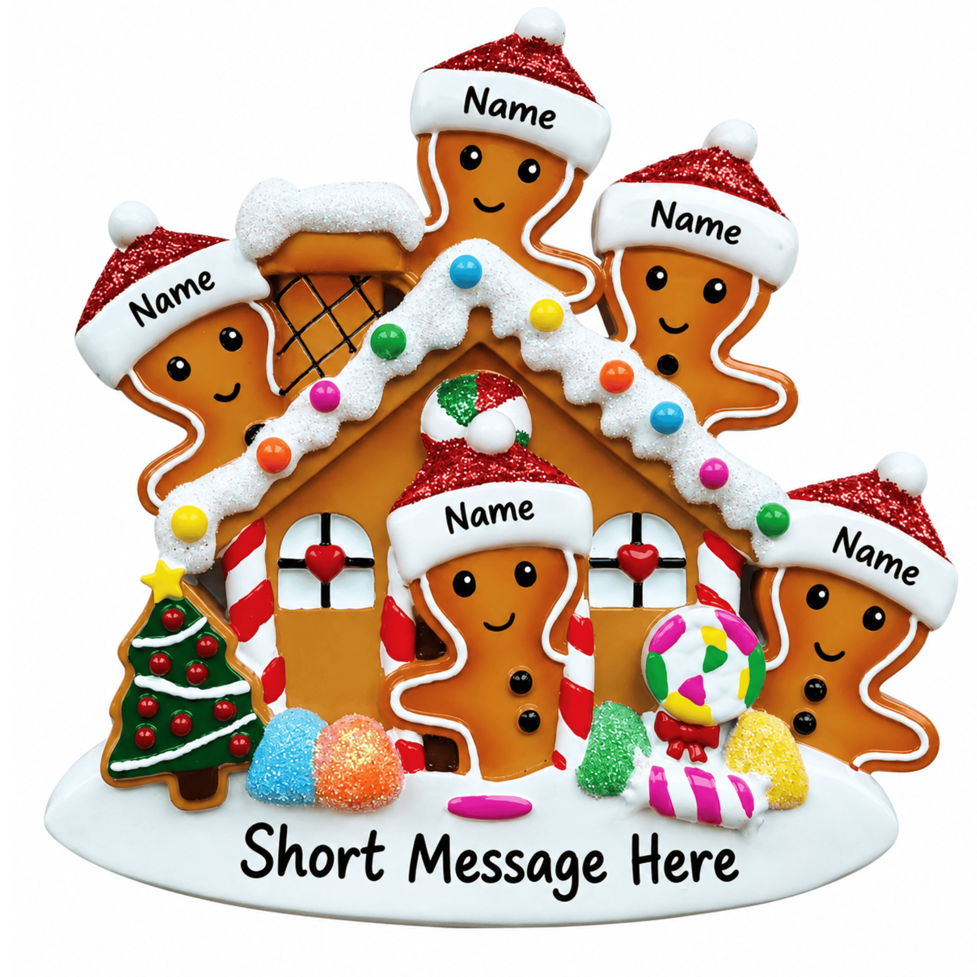 personalised gingerbread family christmas tree decoration for 2- 5 people