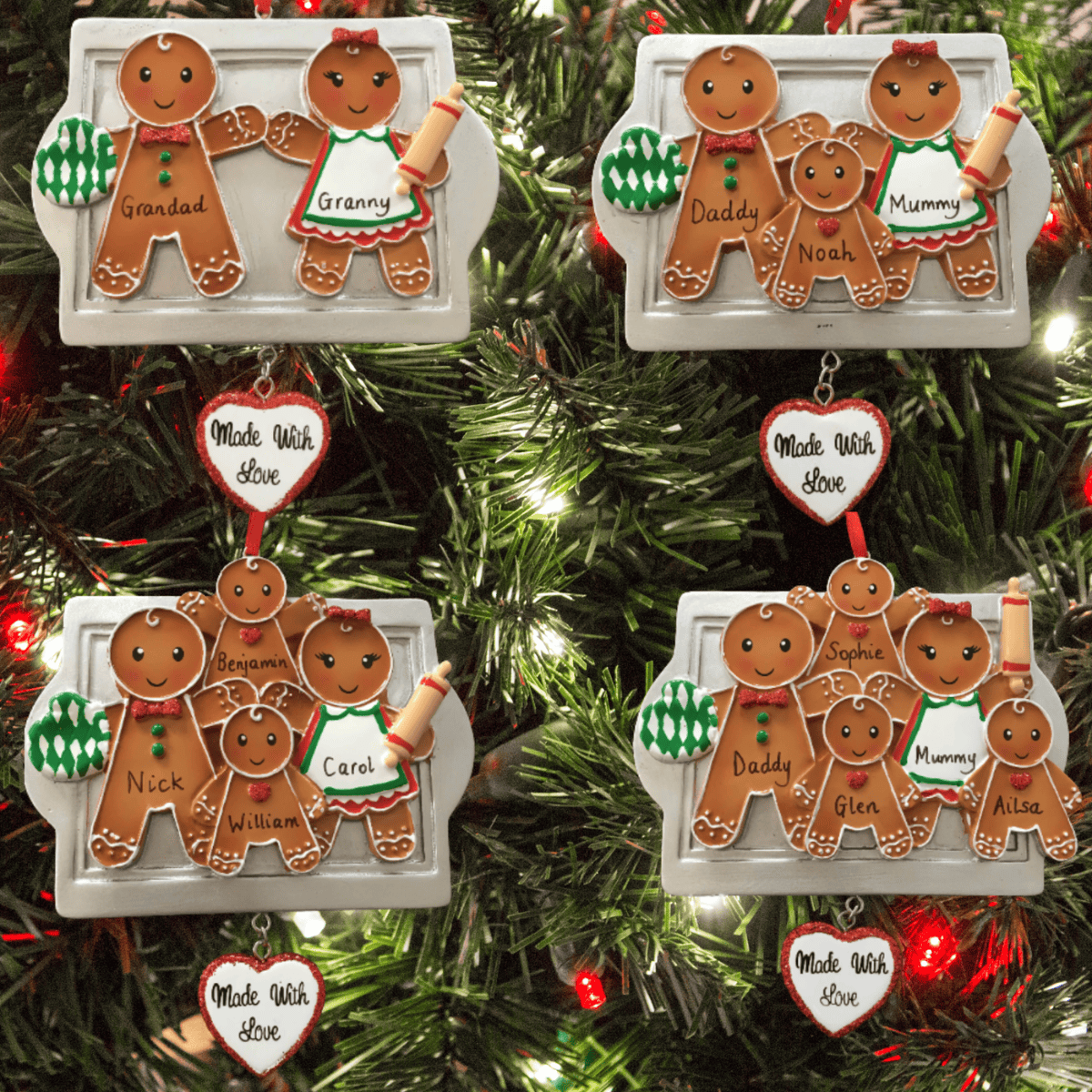 gingerbread collage showing the 4 different family options that can be personalised