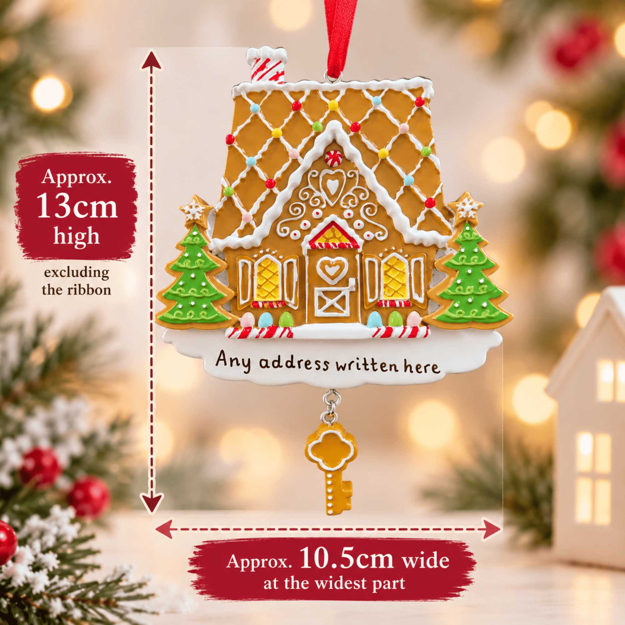 gingerbread house christmas tree decoration personalised with one line of text
