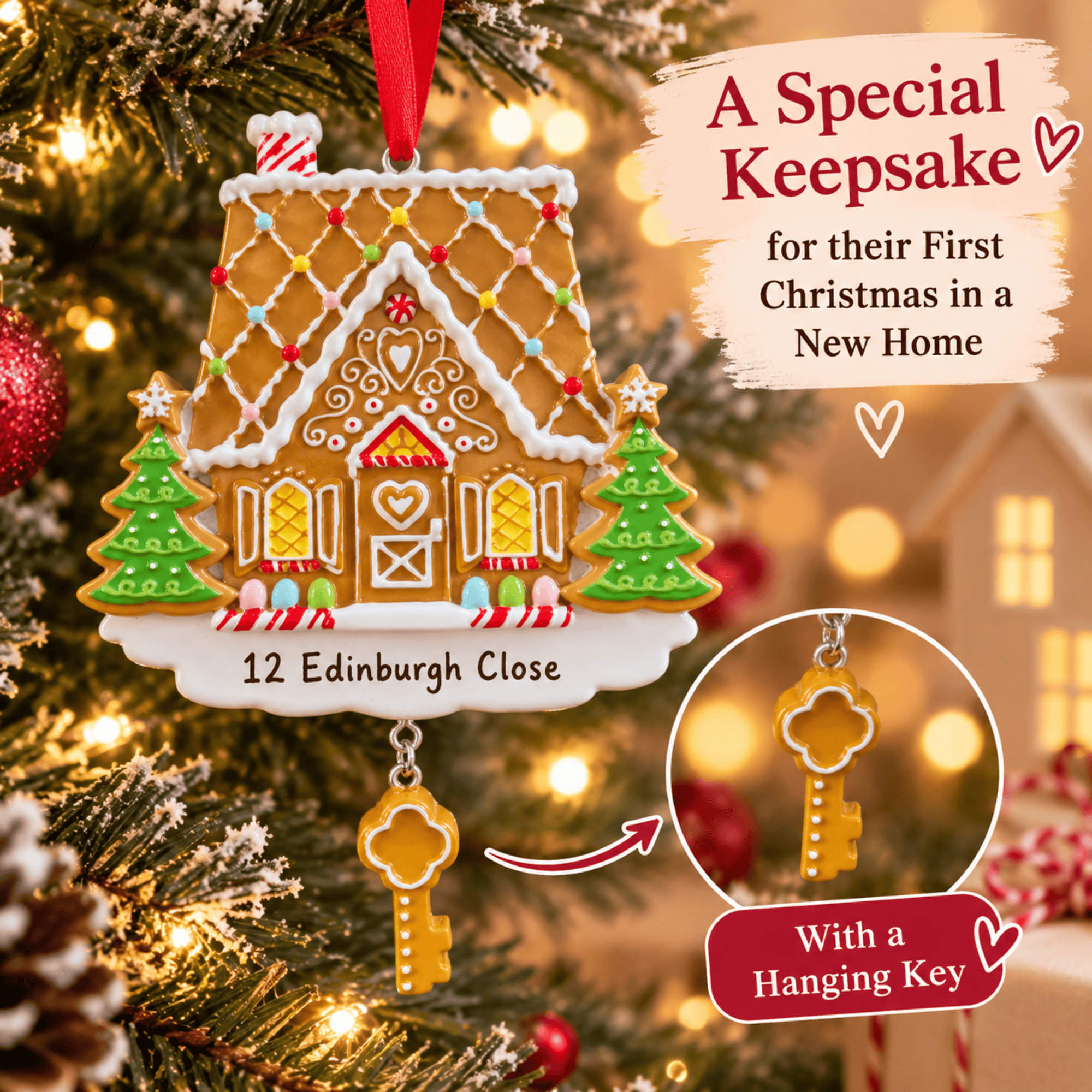 gingerbread house christmas tree decoration personalised with one line of text