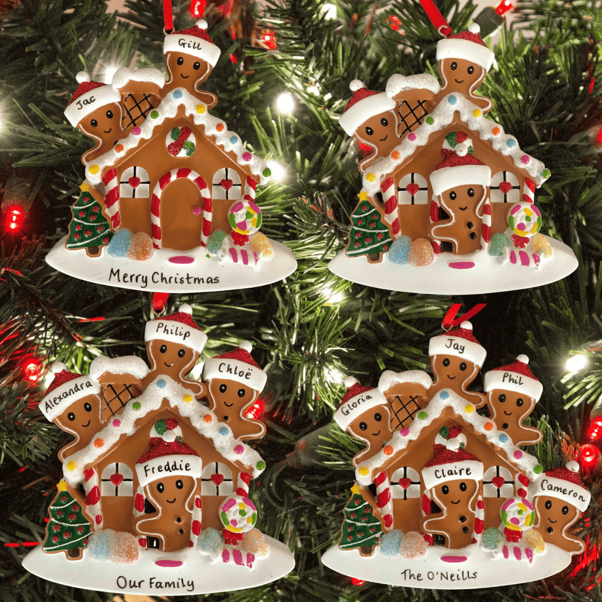 personalised gingerbread house tree decoration collage
