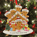 personalised gingerbread house tree decoration for a family of 4