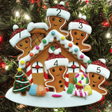 personalised gingerbread house tree decoration for a family of 5