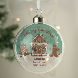 Personalised Gingerbread House Christmas Glass Bauble.