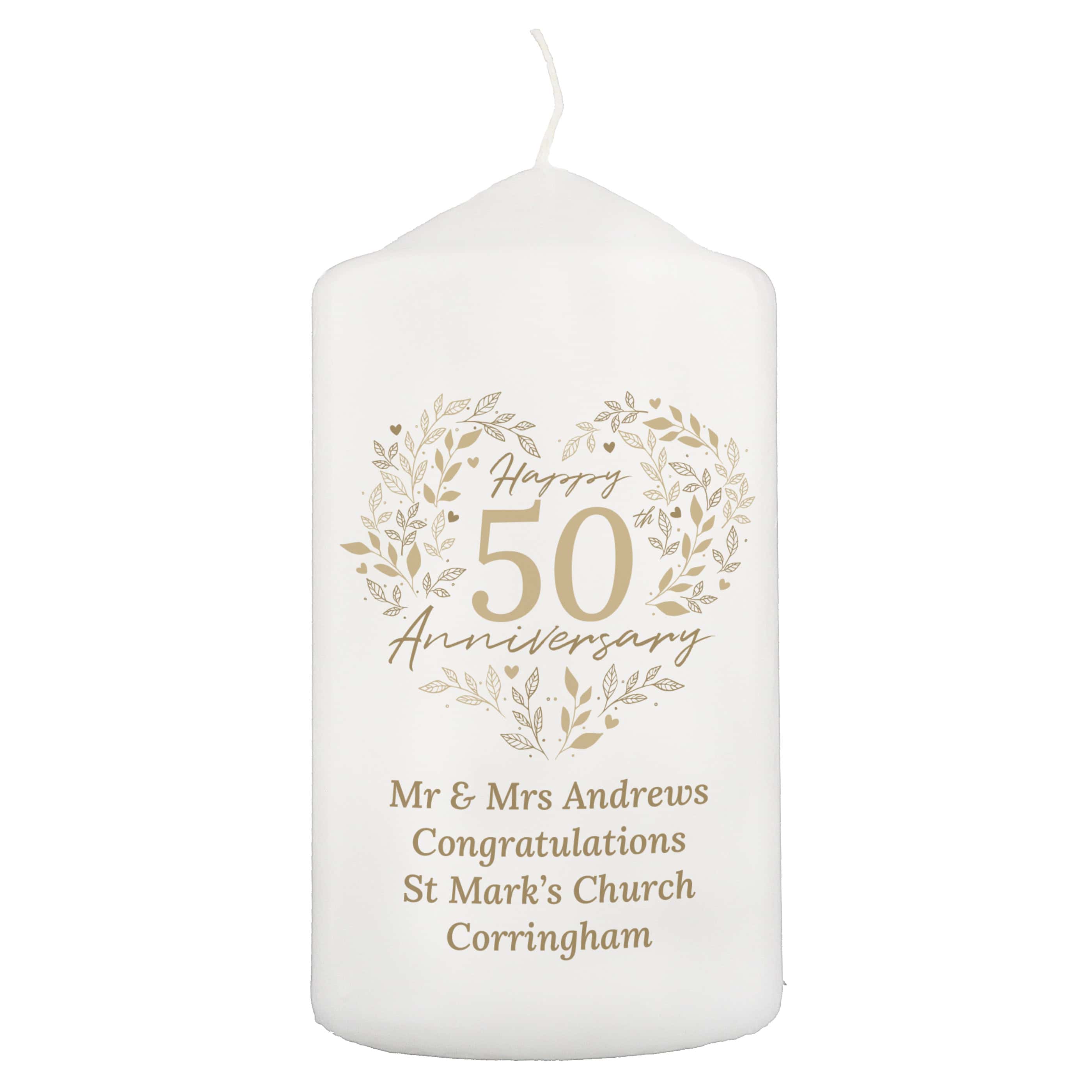 Personalised 50th Golden Wedding Anniversary Pillar Candle