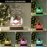 personalised gonk led light with wooden base showing all the different colour changes available