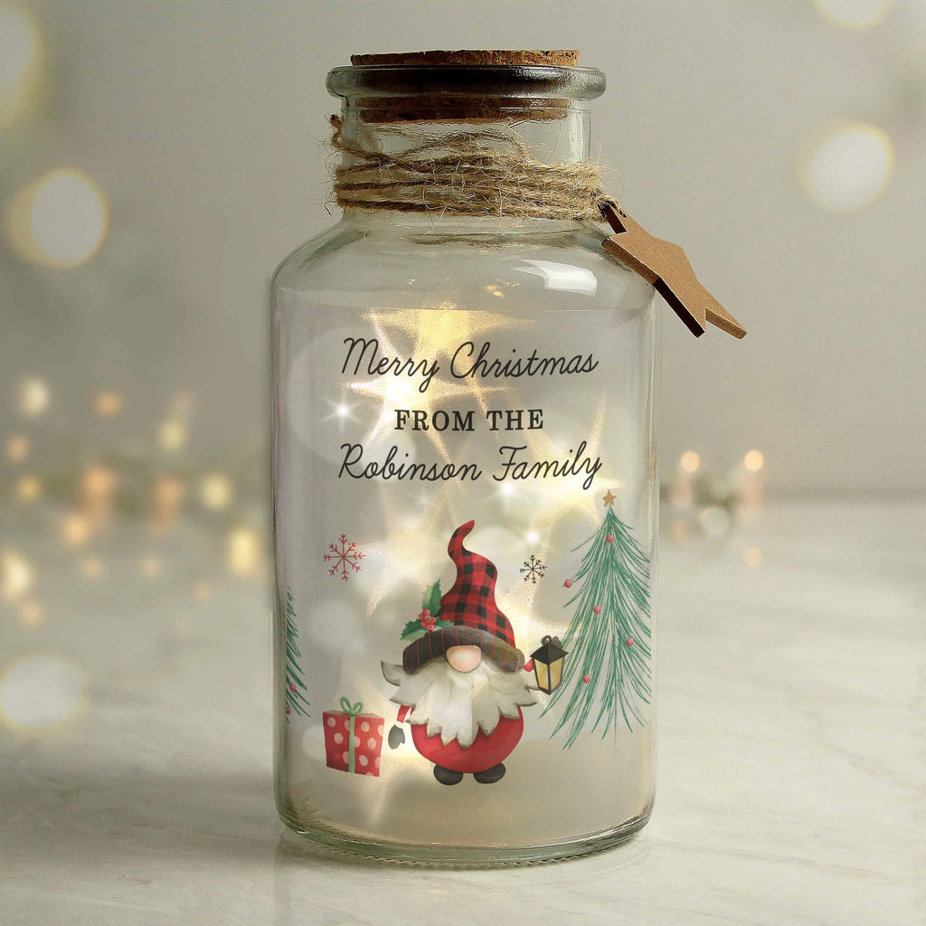 Personalised Gonk Christmas Scene LED Glass Jar
