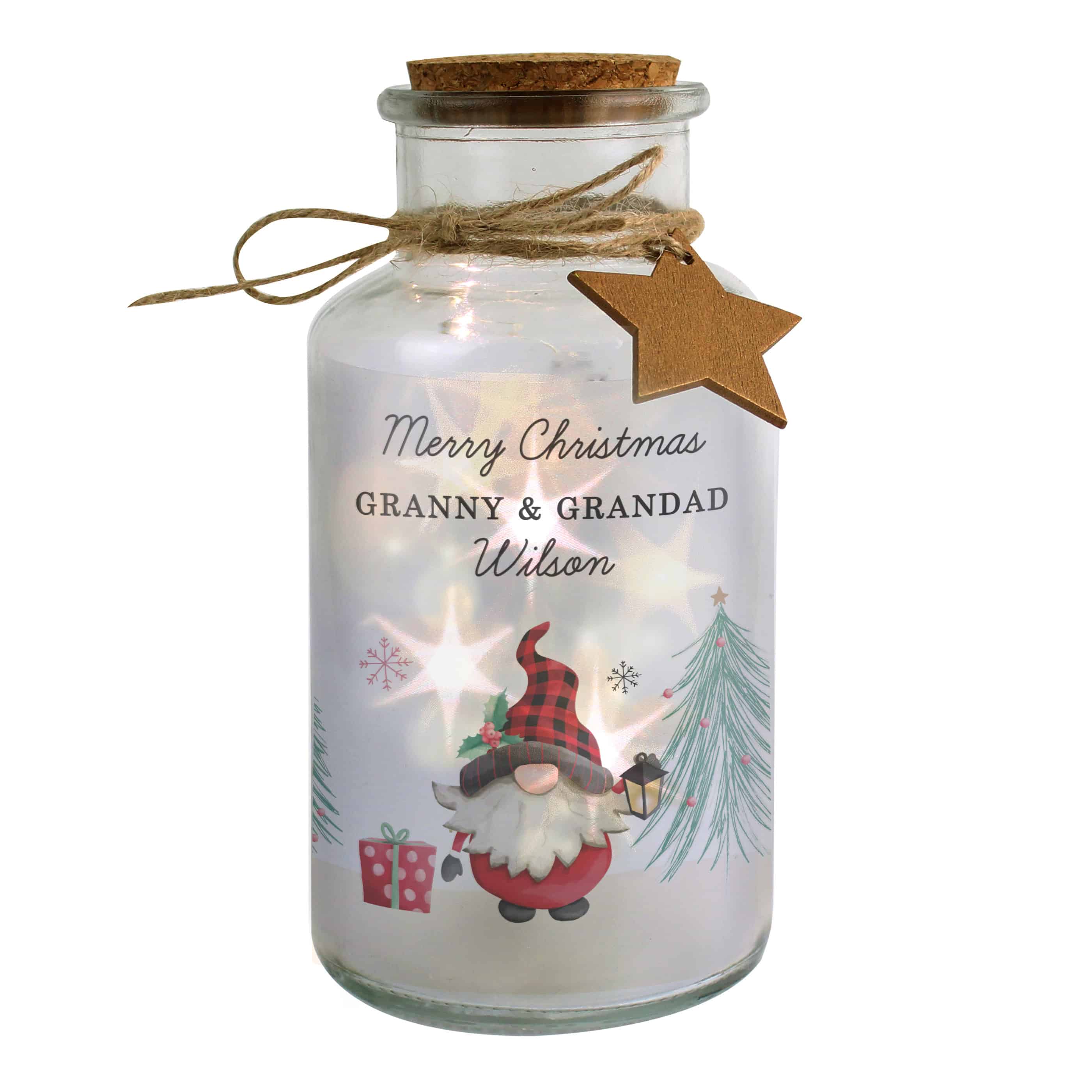 Personalised Gonk Christmas Scene LED Glass Jar
