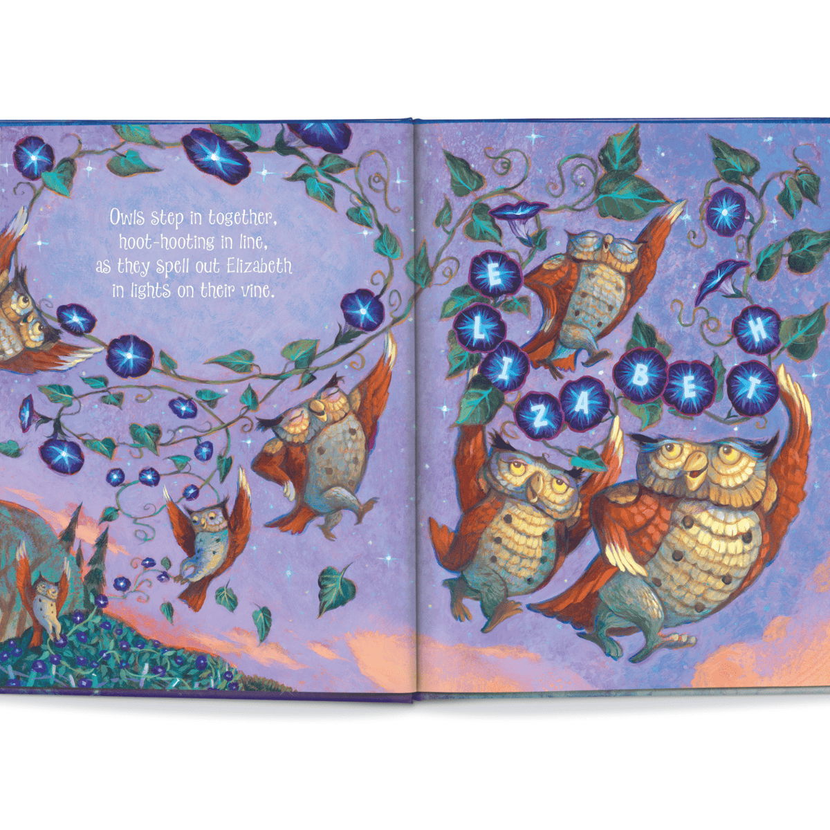 personalised goodnight little me book showing the inside pages with the child's name personalised on it