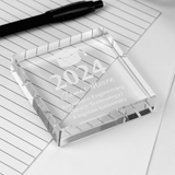 personalised graduation crystal token ornament engraved with the year, name and message over 3 lines