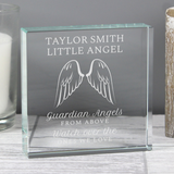 personalised guardian angel ornament showing the front of it with the personalisation