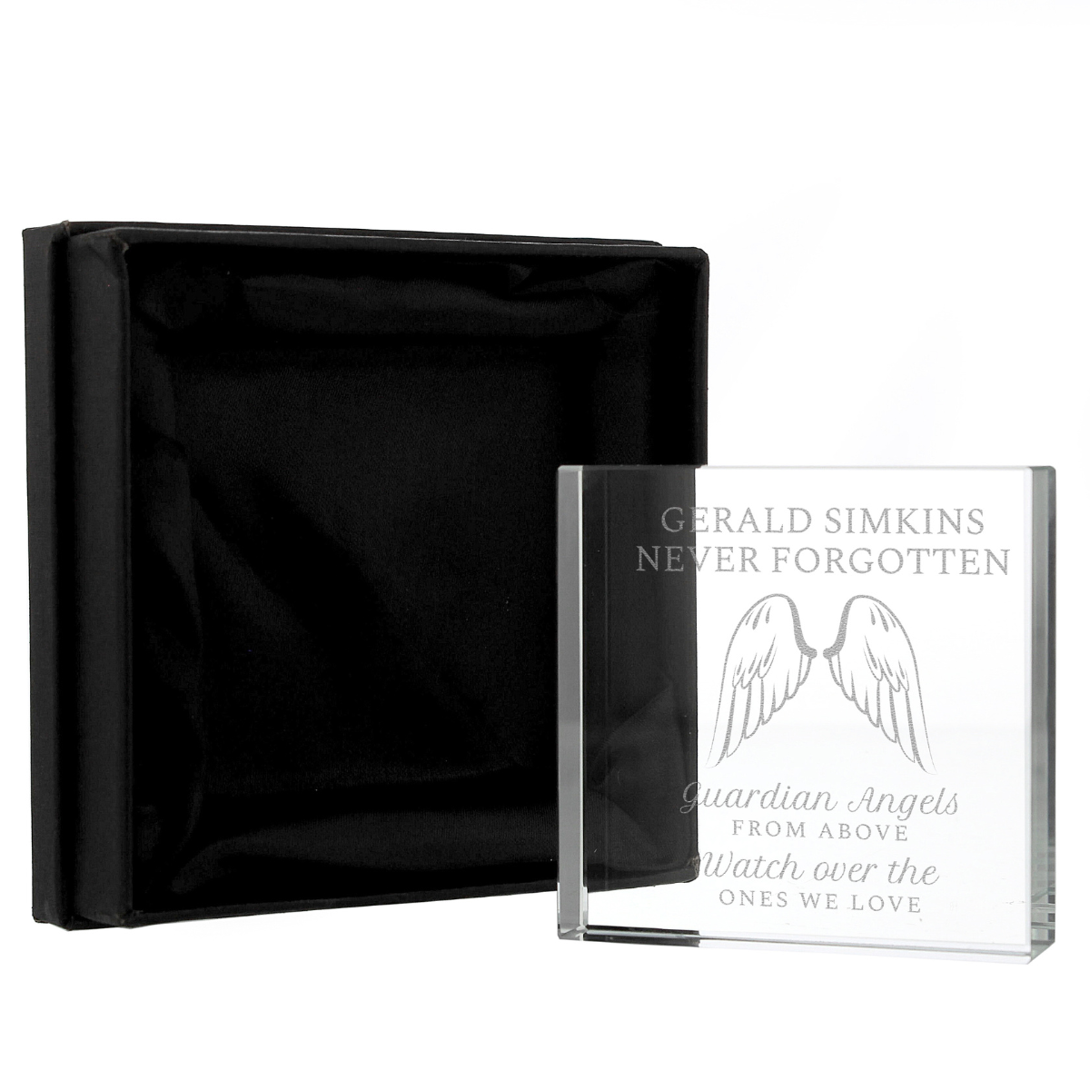 personalised guardian angel ornament showing the front of it with the personalisation
