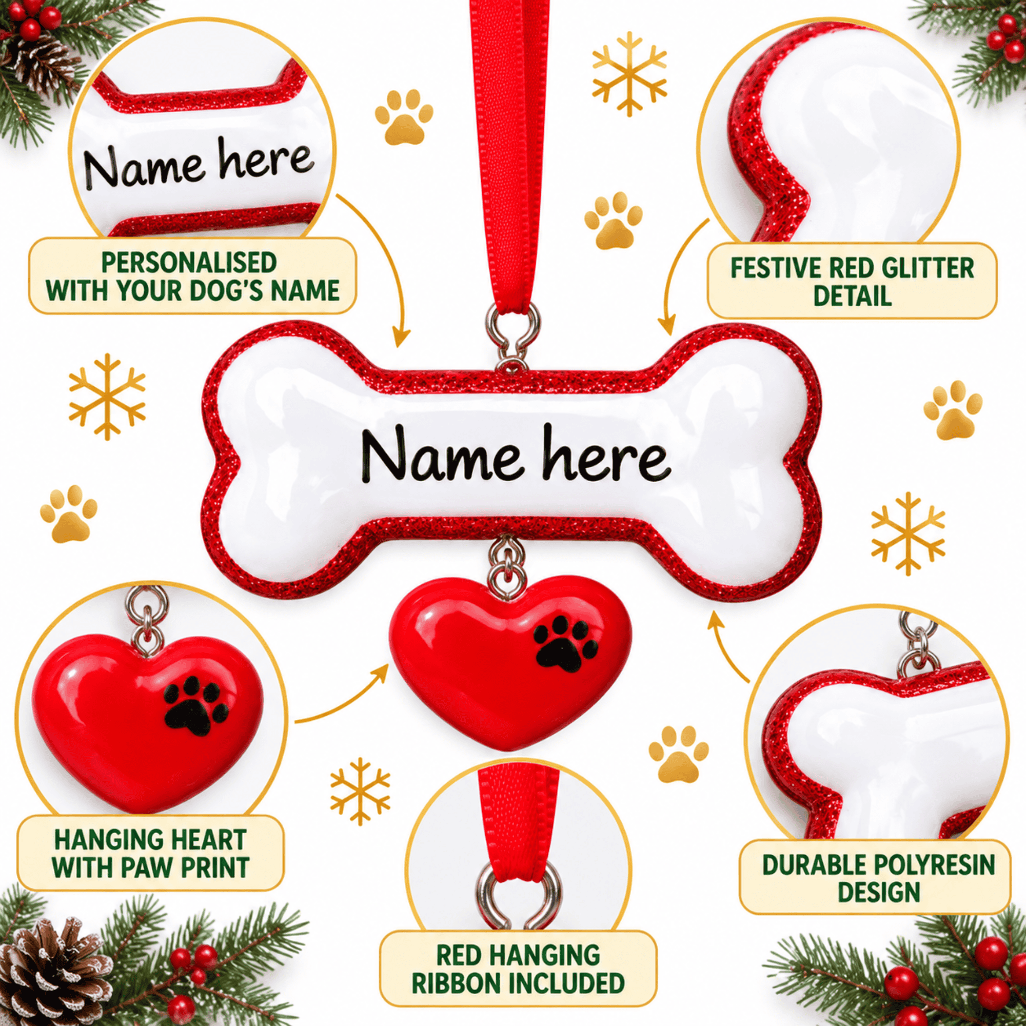 personalised dog bone christmas tree decoration