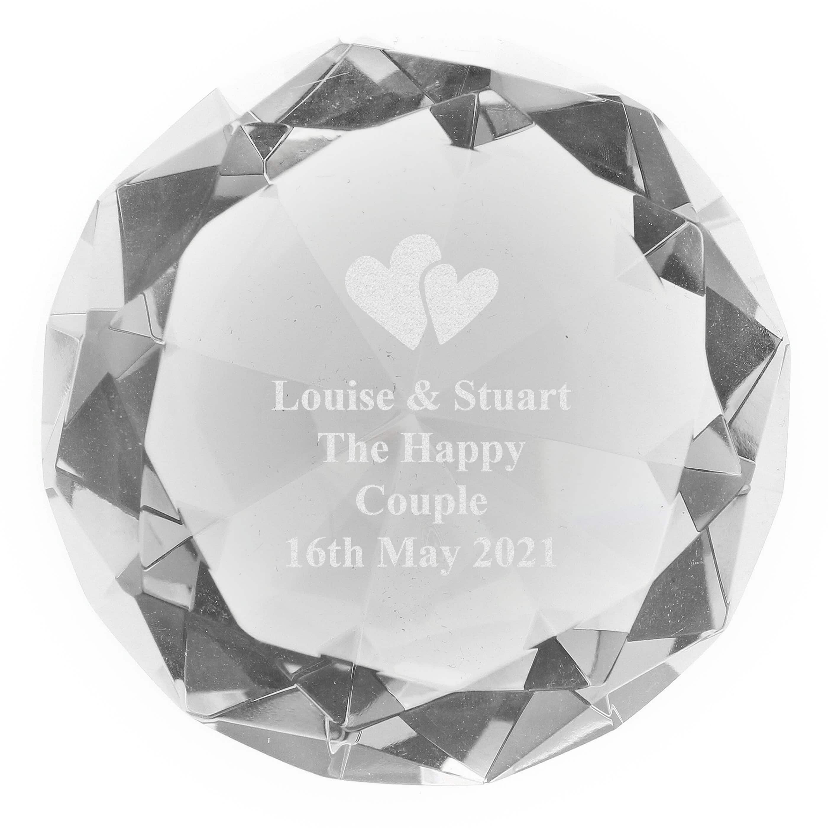 Personalised Heart Motif Diamond Paperweight
