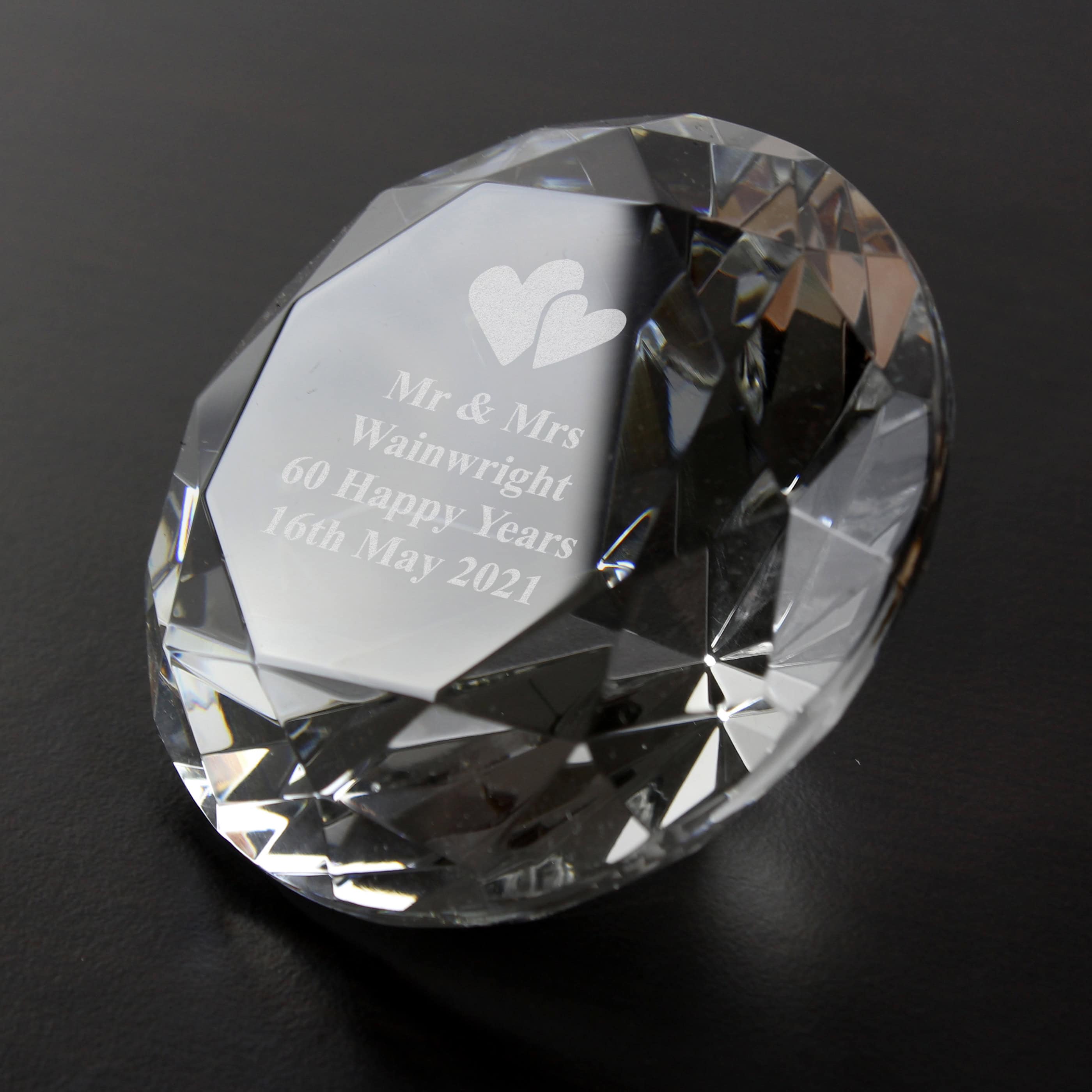 Personalised Heart Motif Diamond Paperweight
