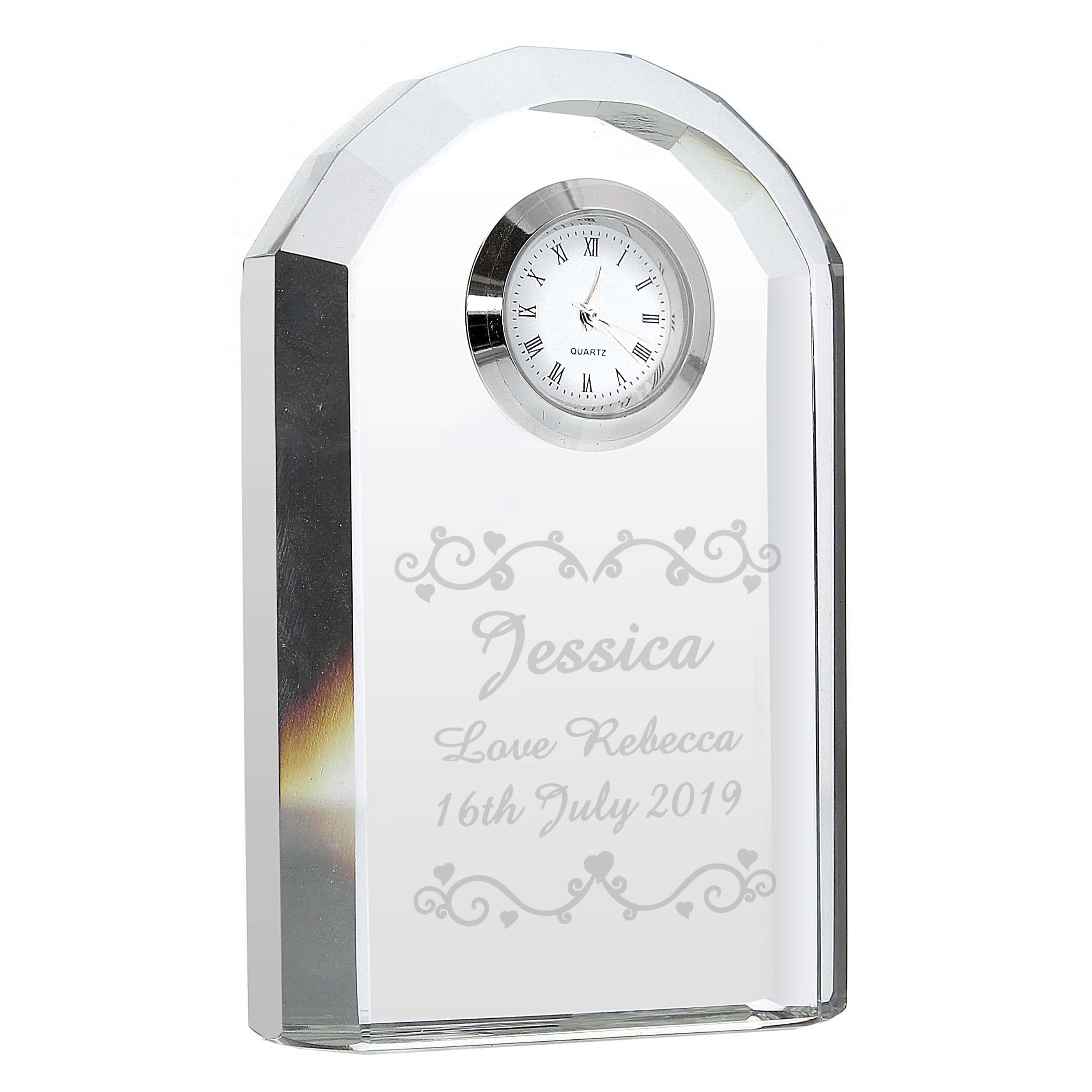 Personalised Crystal Clock | Engraved Glass Desk Clock Gift