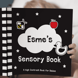 personalised sensory book showing the front cove with the child's name on it