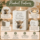personalised highland cow wooden tealight holder engraved with a message over 5 lines