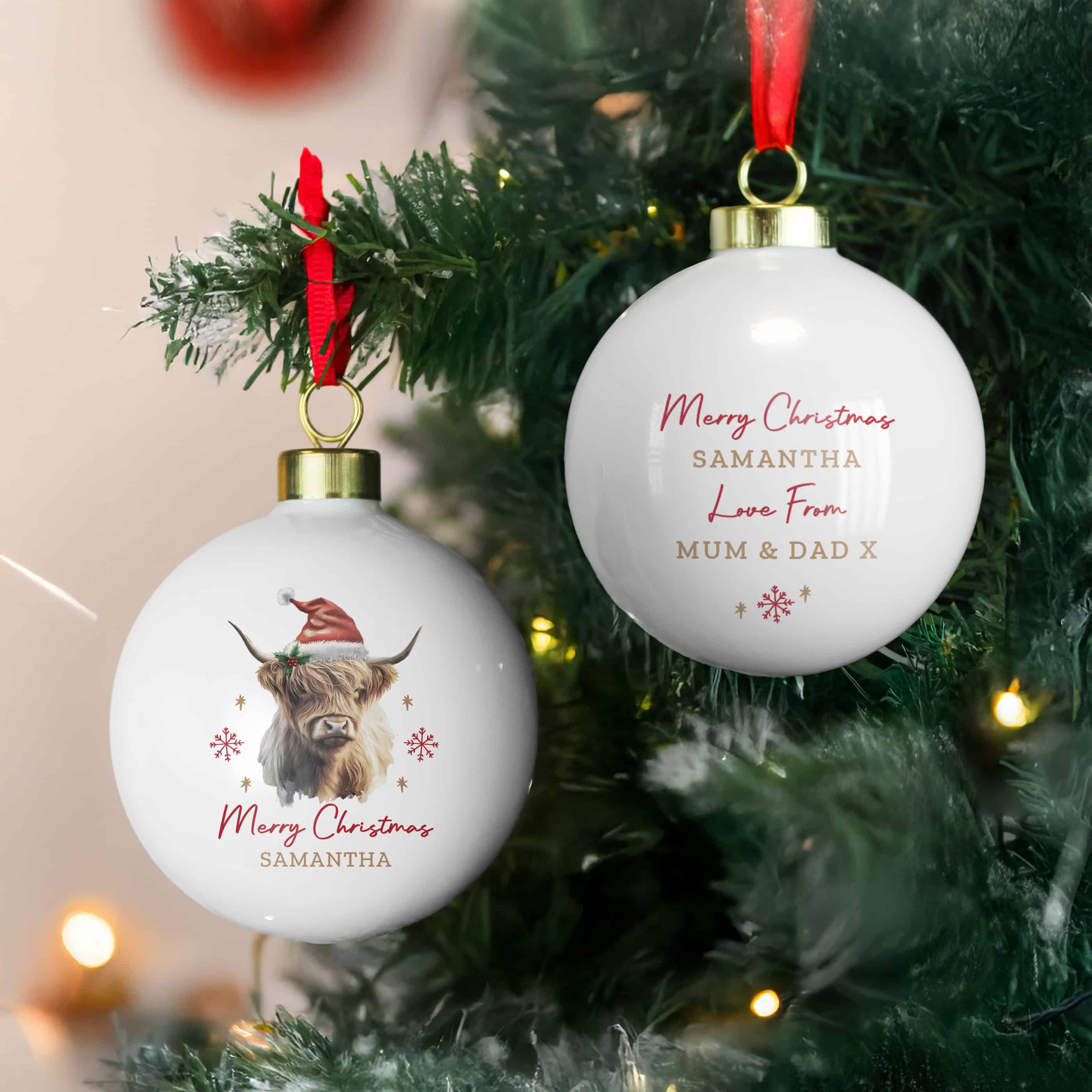 personalised highland cow tree bauble