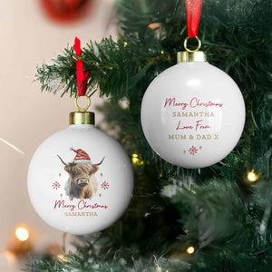 personalised highland cow tree bauble