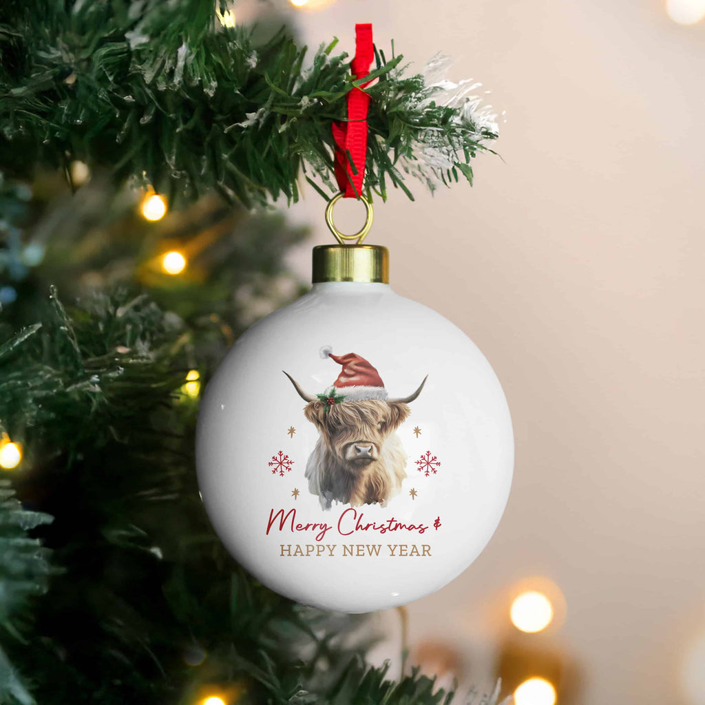 personalised highland cow bauble