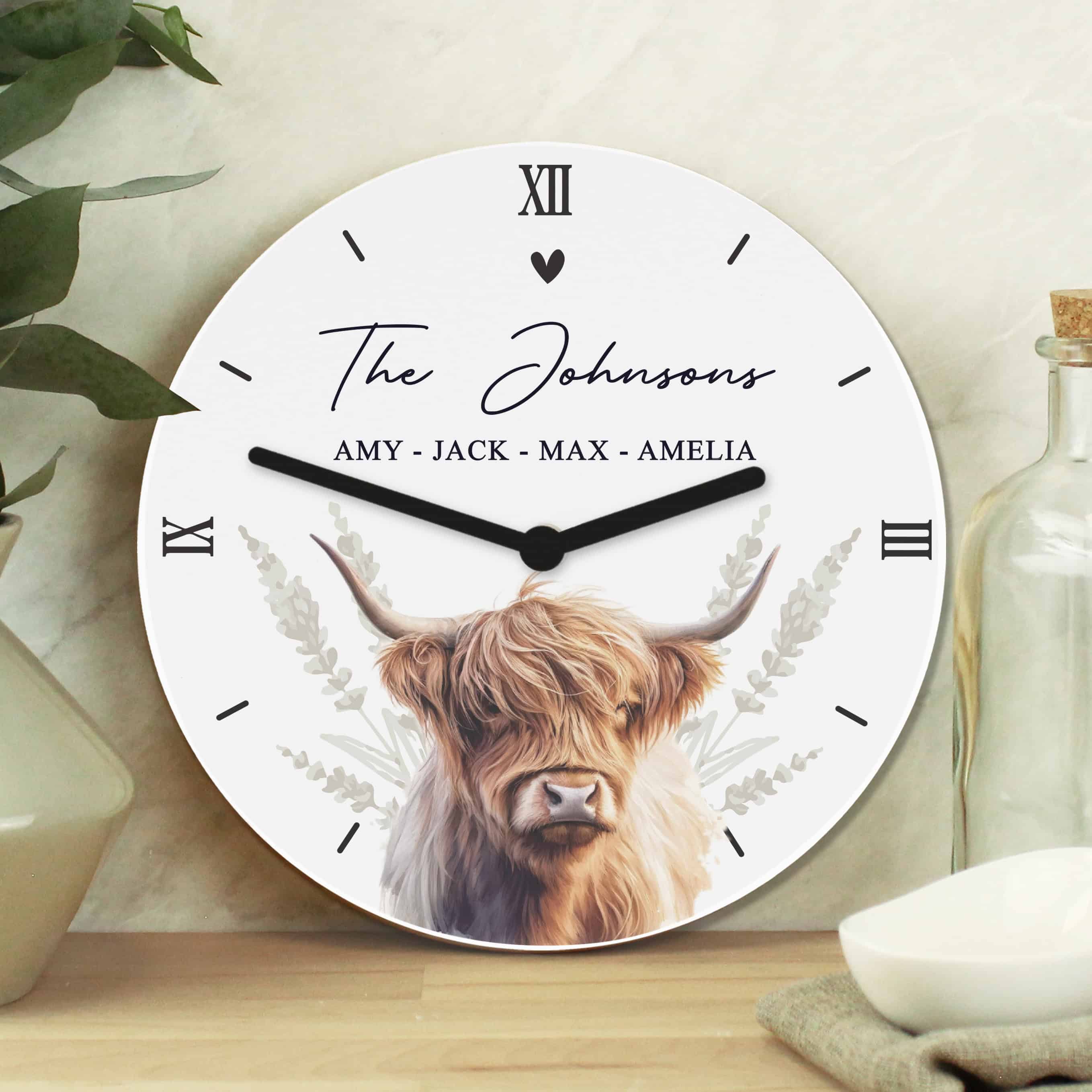 personalised highland cow clock