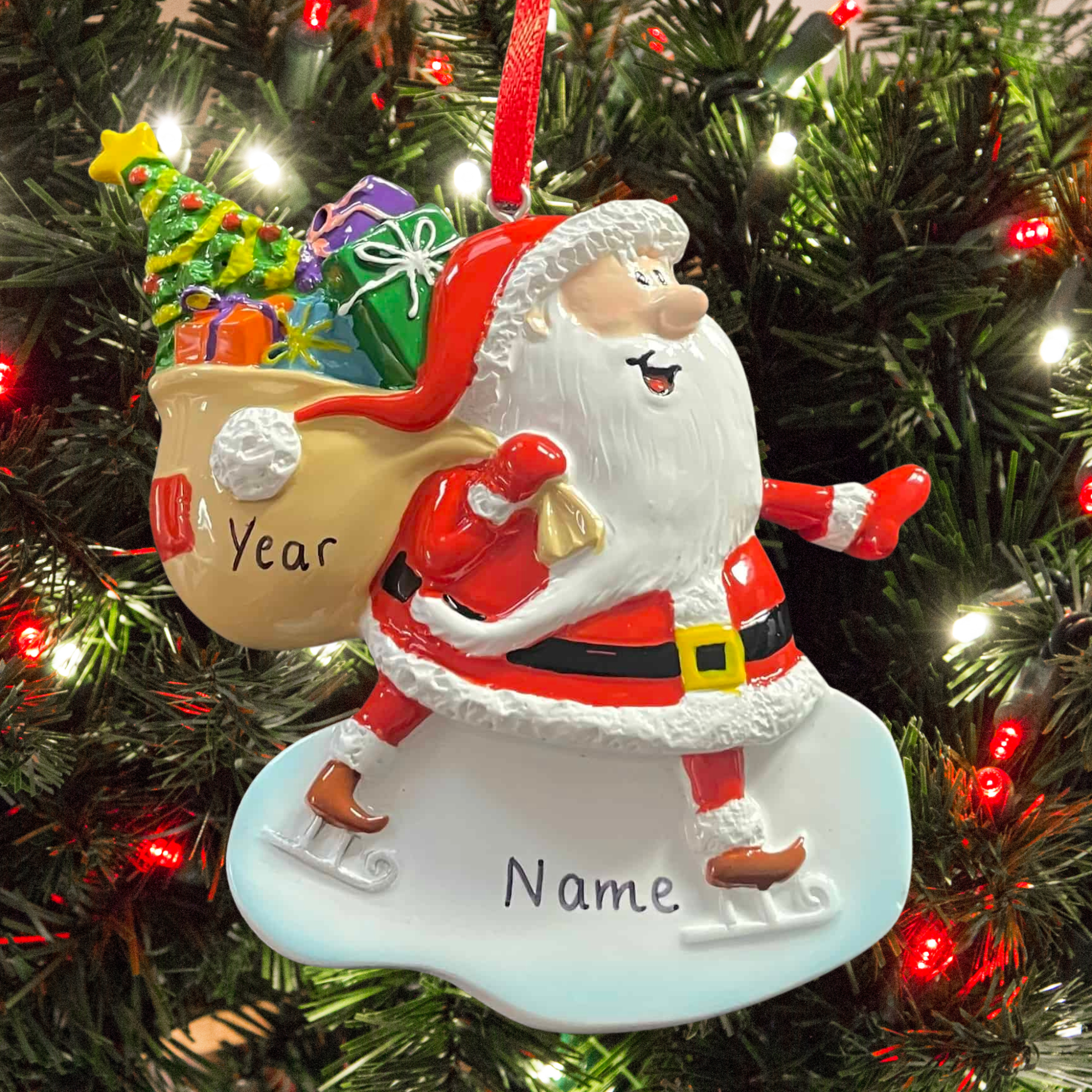 personalised santa ice skating tree decoration