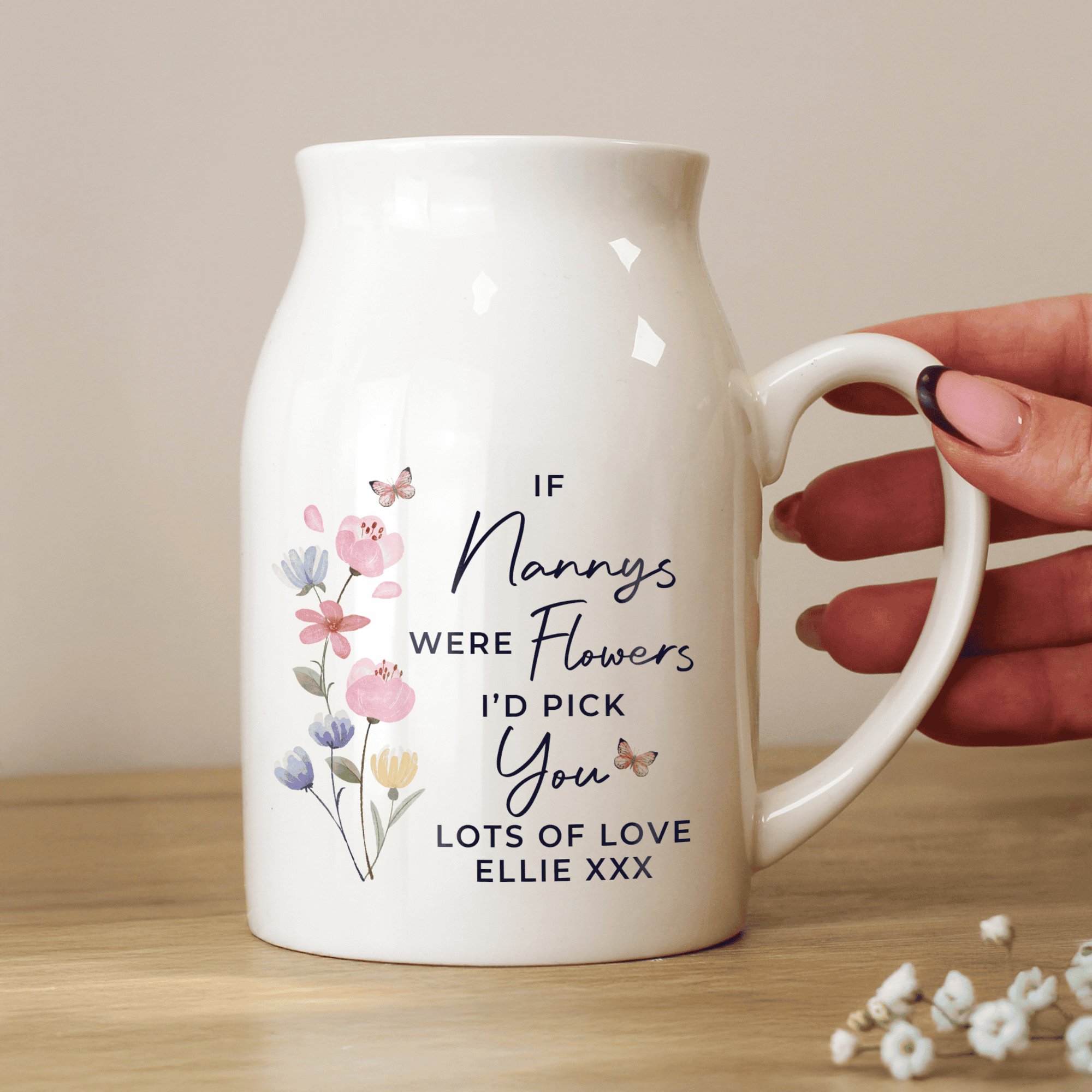 personalised ceramic jug vase with I'd pick you message and personalisation over 2 lines