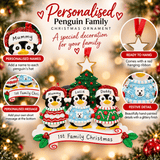 personalised penguin jumper christmas tree decoration for 2-6 people names go on the hats and a short message underneath