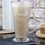 Personalised Latte Glass | Heart Coffee Glass | Custom Coffee Gift