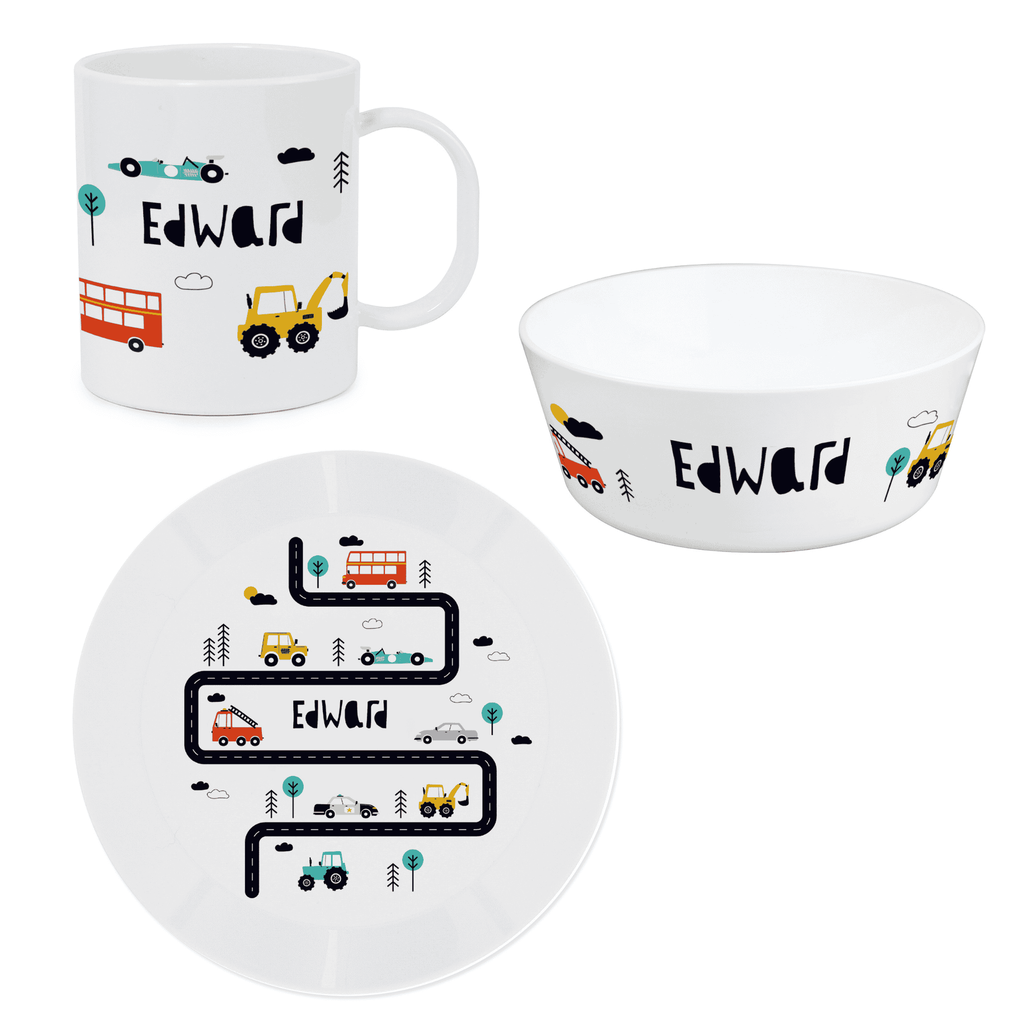 personalised little car plastic breakfast set