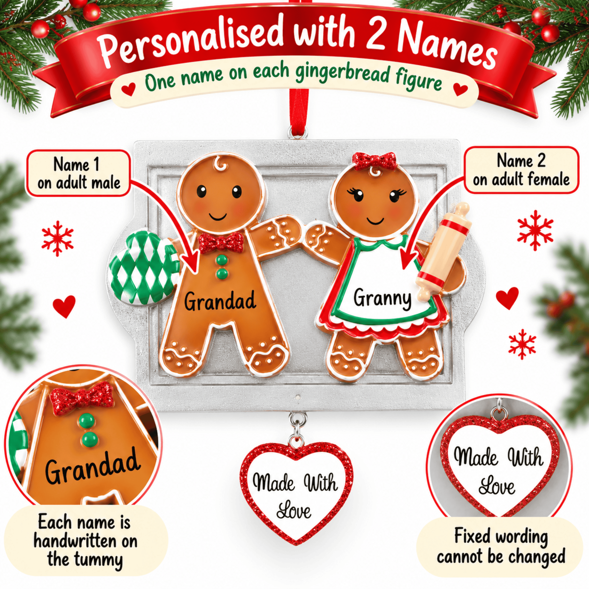 personalised made with love gingerbread christmas tree decoration