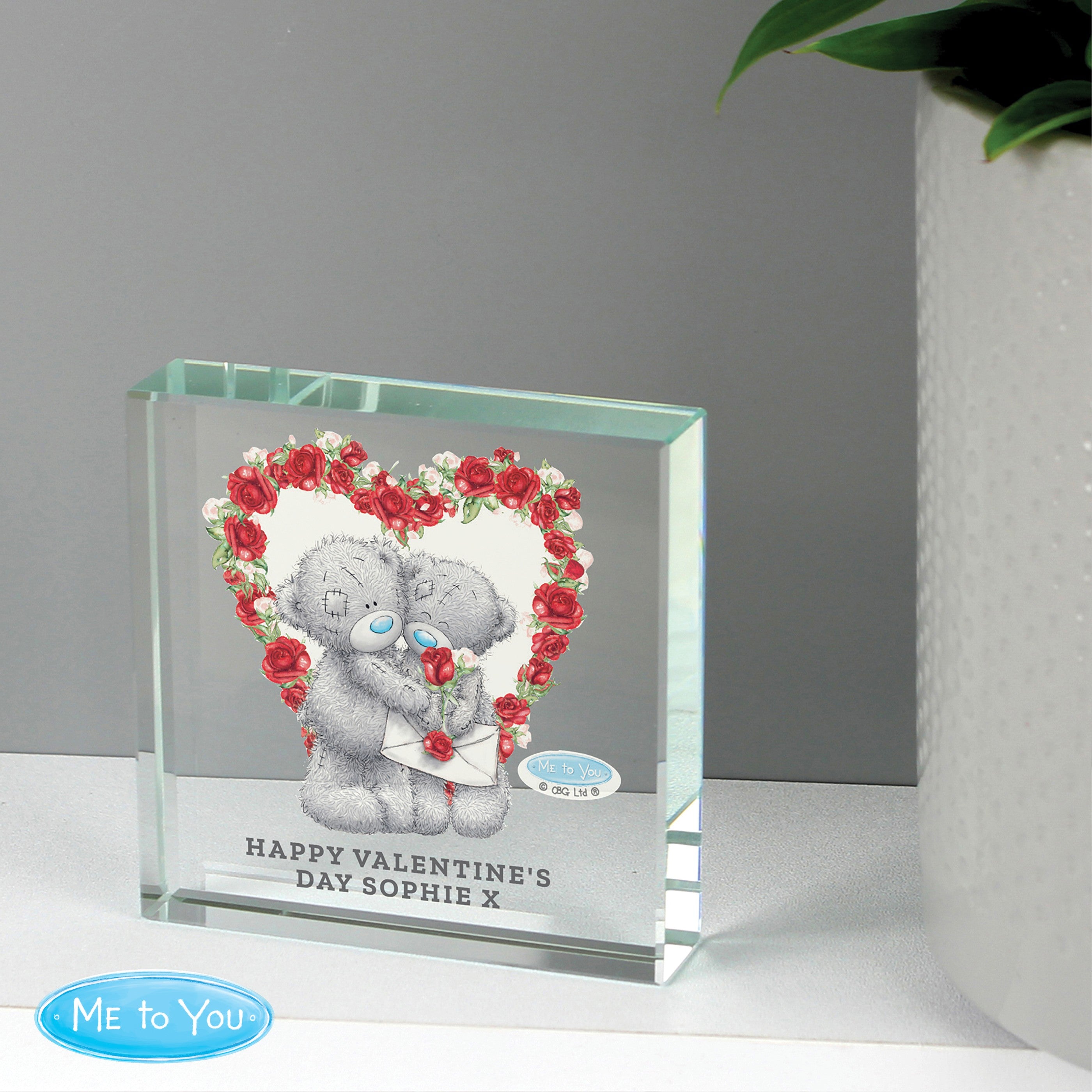 personalised me to you heart glass token with any message over 2 lines