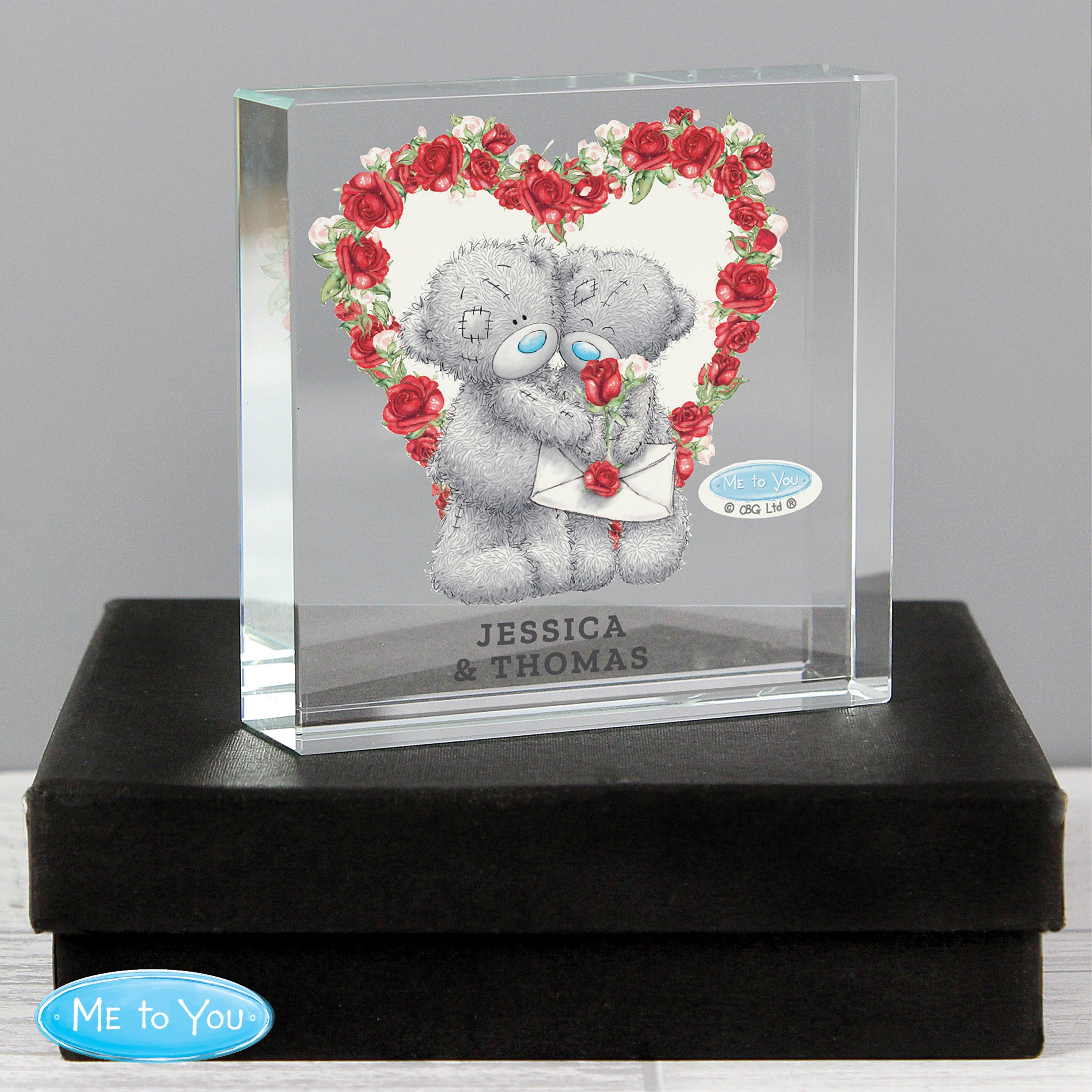 personalised me to you heart glass token with any message over 2 lines