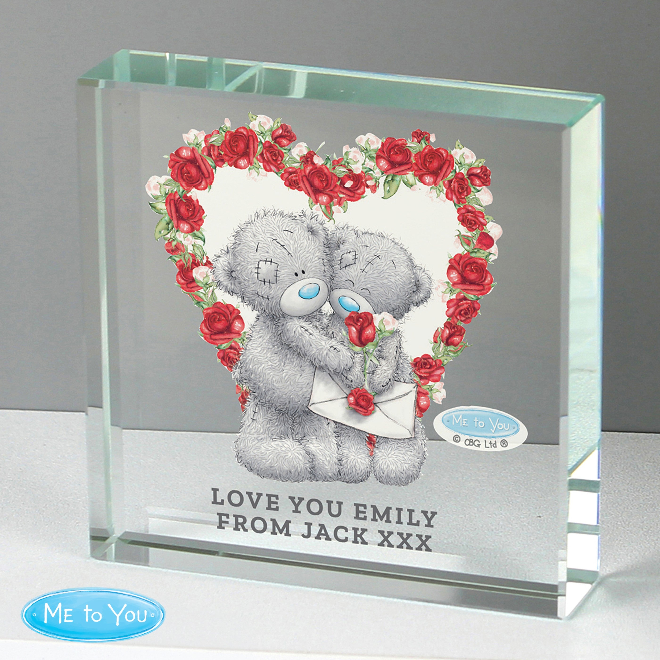 personalised me to you heart glass token with any message over 2 lines