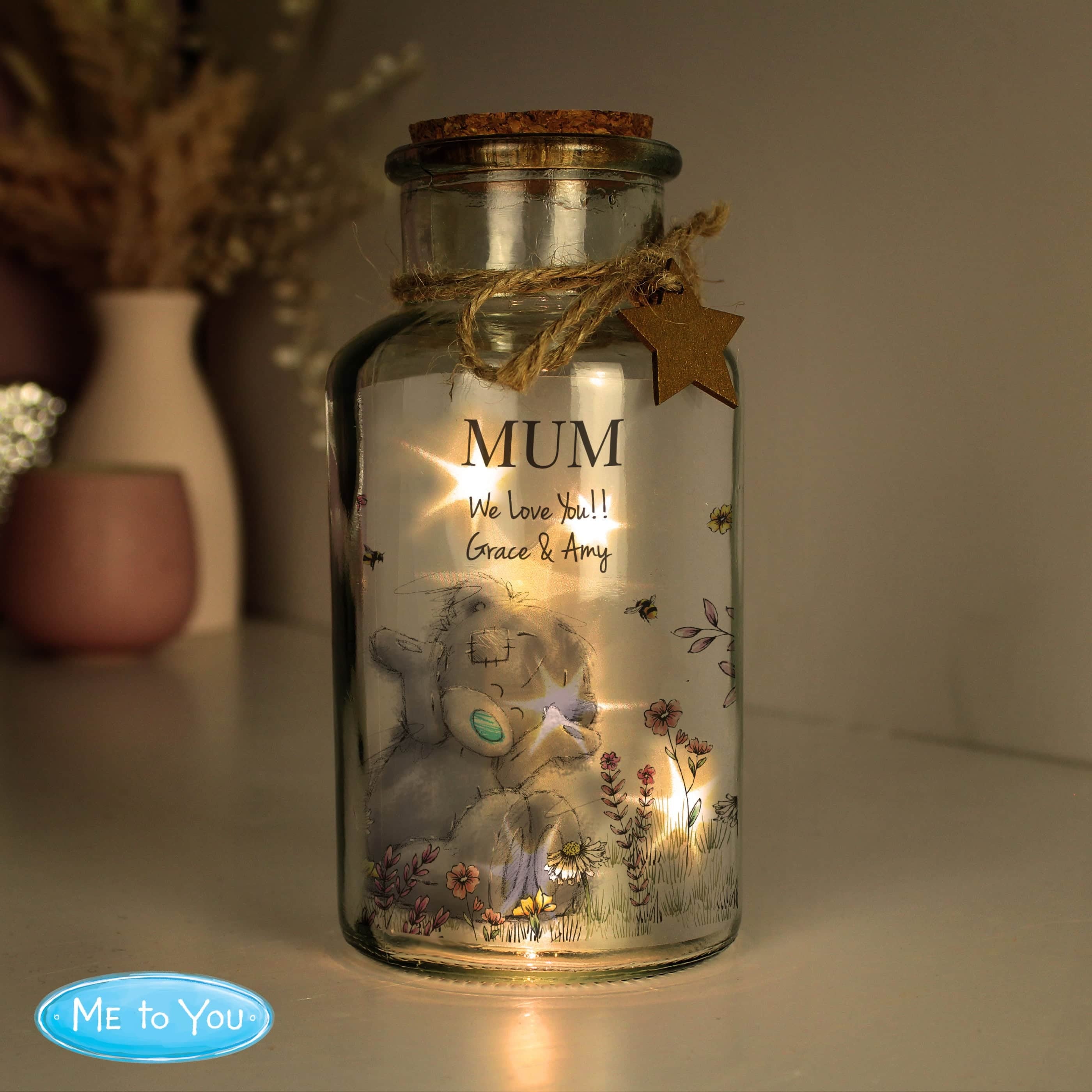personalised me to you floral LED jar with a name and message over 2 lines