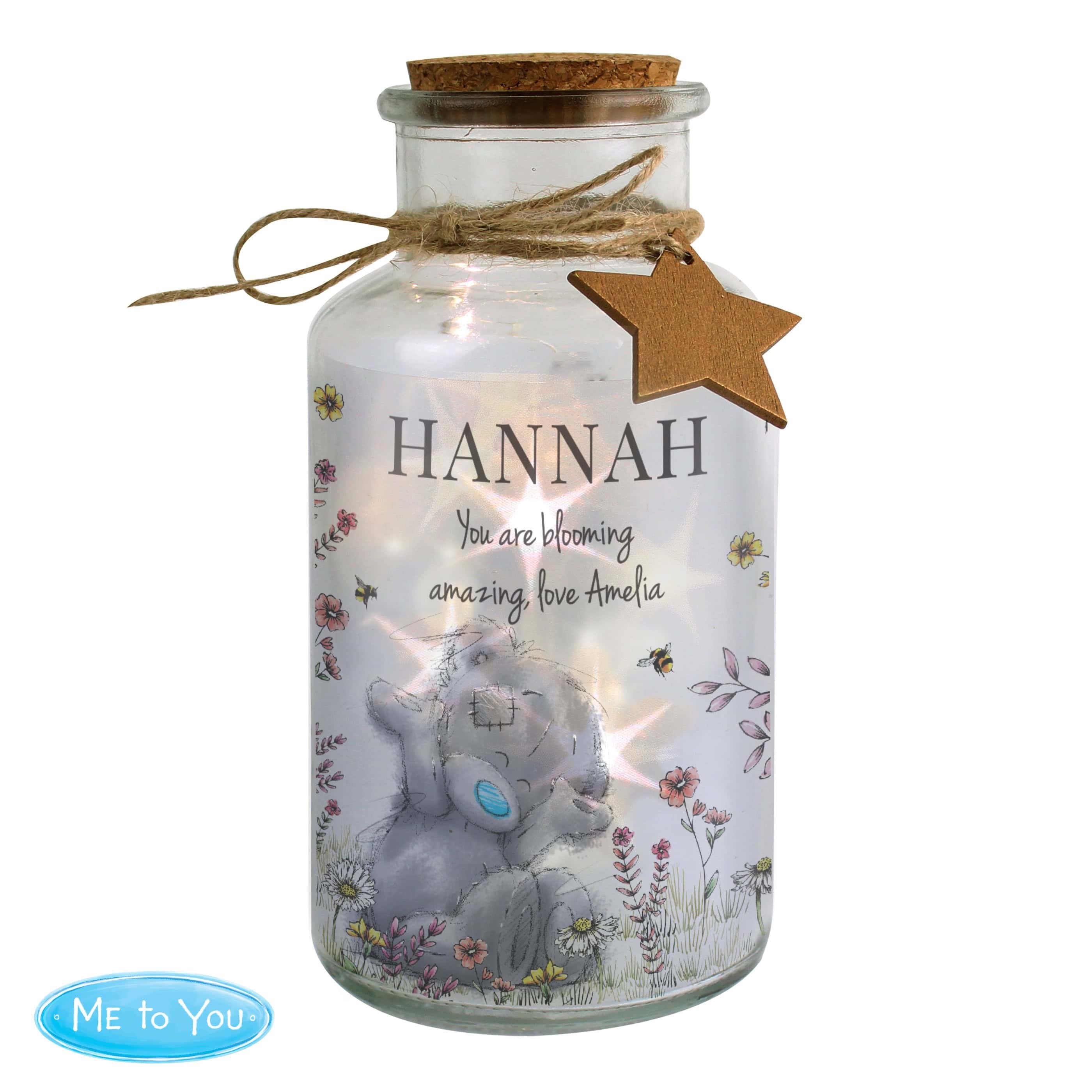 personalised me to you floral LED jar with a name and message over 2 lines